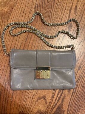 Tory Burch Taupe Leather Chain Crossbody with Gold Hardware